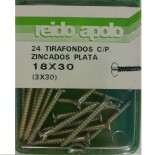 Kit 24 Tirafondos C/Plana Zincados Plata 18x30